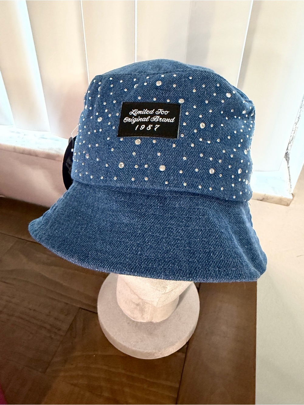 Limited too girls jean bucket hat with rhinestones one size new girls hat